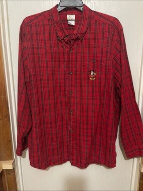 Disney Mickey Mouse Red Plaid Button-Up Shirt - Men's XXL
